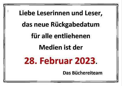 Das neue Rückgabedatum ist der 28. Februar 2023. ©Stadtbücherei Coesfeld